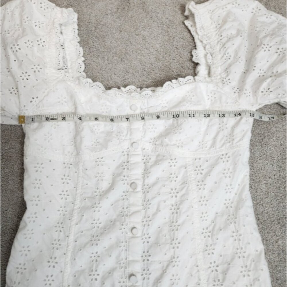 Gap White Peasant Eyelet Puff Sleeve Cotton Dress Size Small - Picture 9 of 15